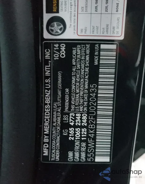 2015 Mercedes-Benz C 300 4Matic/Luxury 4Matic/Sport 4Matic z USA, uszkodzony, nr VIN 55SWF4KB2FU020435